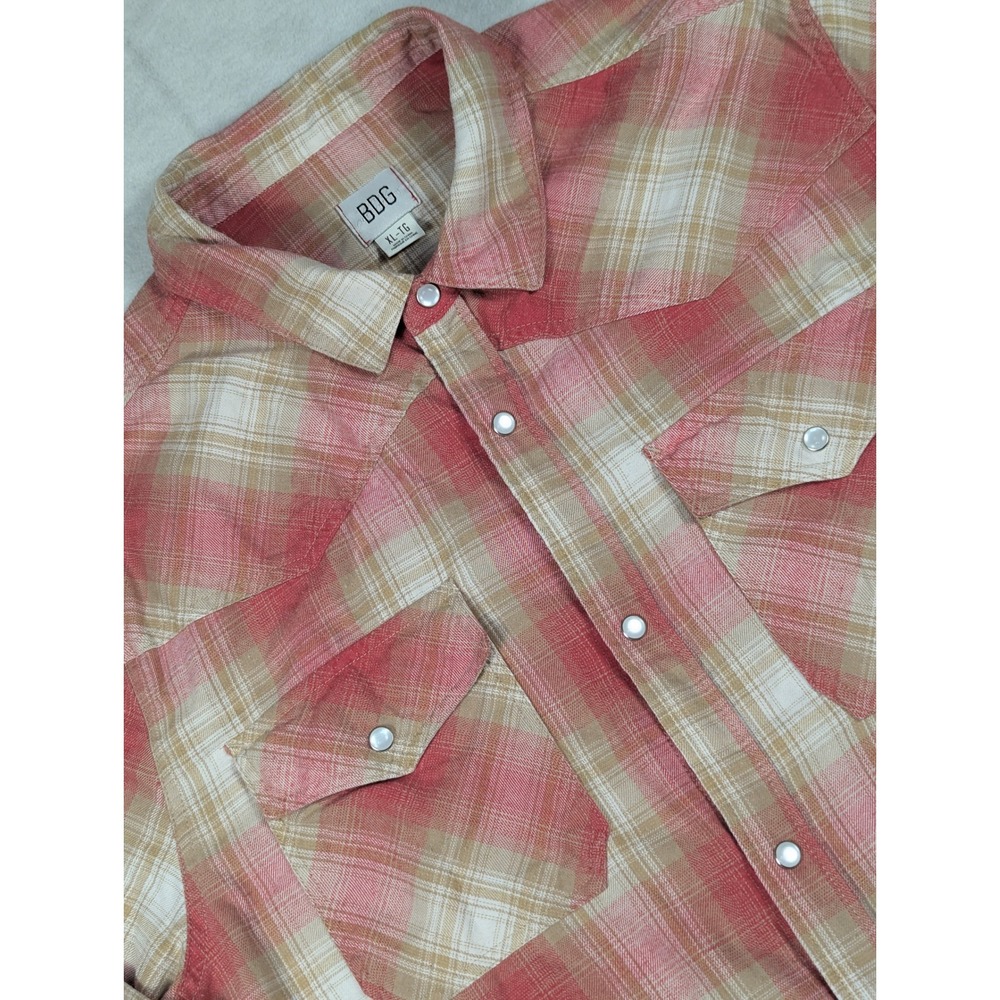 BDG‎ Western Plaid Pearl Snap Long Sleeve Flannel Mens Shirt Size XL
